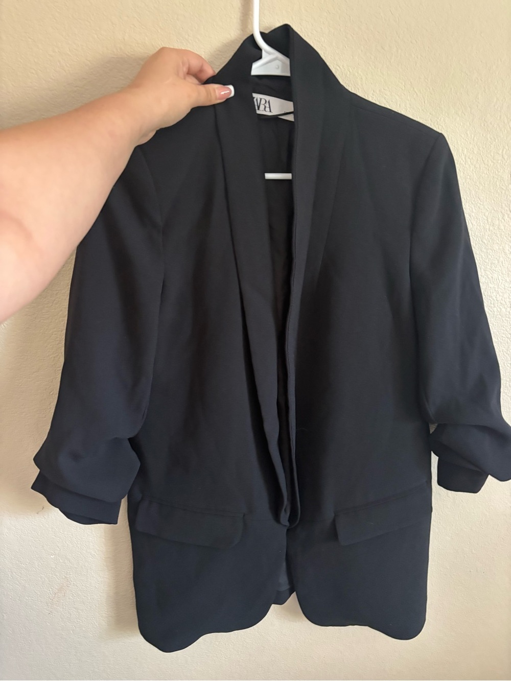 Zara Black Open-Front Draped Blazer